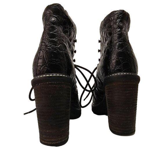 Diesel Leather Hiker Tekny Bootie Black Faux Croc Block Heel Womens Shoe Size 8 - Picture 6 of 10